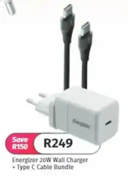 Vodacom Energizer 20W Wall Charger + Type C Cable Bundle offer