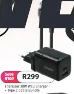 Vodacom Energizer 38W Wall Charger + Type C Cable Bundle offer