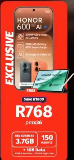 Vodacom HONOR 600 5G AI offer