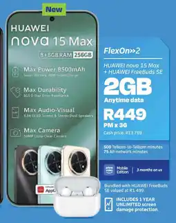 Telkom Huawei Nova 15 Max + Huawei FreeBuds SE offer