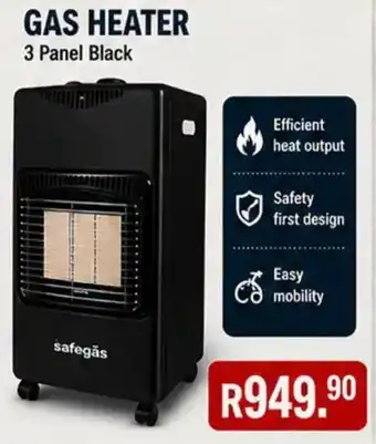 GAS HEATER 3 Panel Black safegás