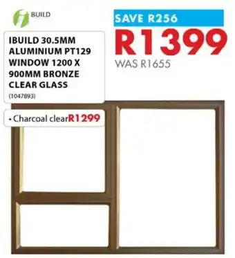 IBUILD 30.5MM ALUMINIUM PT129 WINDOW 1200 X 900MM BRONZE CLEAR GLASS