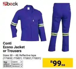 Builders Express beck Conti Econo Jacket or Trousers offer