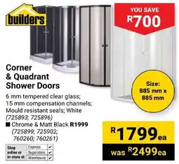 Builders Express Corner & Quadrant Shower Doors offer