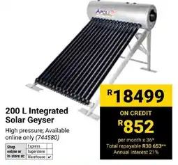 Builders Express AQUA 200 L Integrated Solar Geyser offer