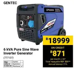Builders Express GENTEC 6 kVA Pure Sine Wave Inverter Generator offer