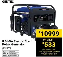 Builders Express GENTEC 8.0 kVA Electric Start Petrol Generator offer