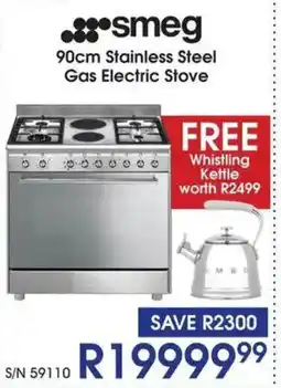 Hirsch's Smeg 90cm Stainless Steel Gas Electric Stove offer