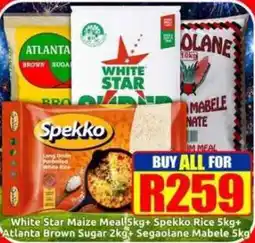 Three Star Cash and Carry White Star Maize Meal Spekko Rice Atlanta Brown Sugar Segao Lane Mabele offer