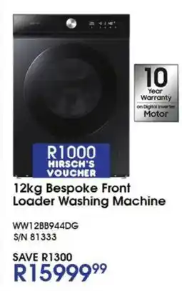Hirsch's 12kg Bespoke Front Loader Washing Machine offer