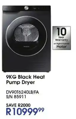 Hirsch's 9KG Black Heat Pump Dryer offer