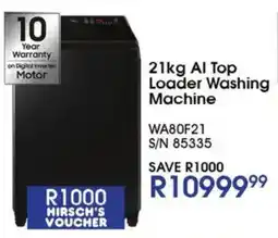 Hirsch's 21kg AI Top Loader Washing Machine offer