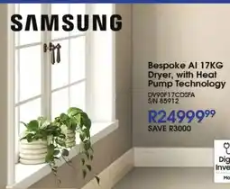 Hirsch's SAMSUNG Bespoke AI 17KG Dryer, with Heat Pump Technology offer