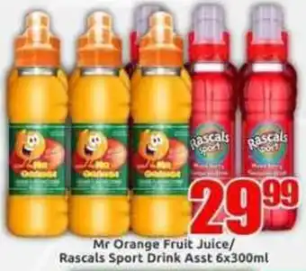 Three Star Cash and Carry Mr Orange Fruit Juice/ Rascals Sport Drink Assorted offer