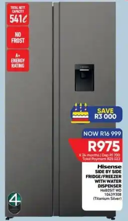 Furnmart Hisense SIDE BY SIDE FRIDGE/FREEZER WITH WATER DISPENSER offer