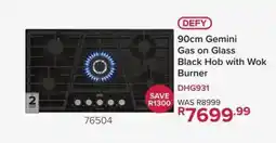 Hirsch's DEFY 90cm Gemini Gas on Glass Black Hob with Wok Burner offer