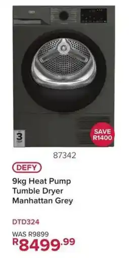 Hirsch's DEFY 9kg Heat Pump Tumble Dryer Manhattan Grey offer