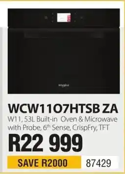 Hirsch's WCW11O7HTSB ZA W11, 53L Built-in Oven & Microwave with Probe, 6th Sense, CrispFry, TFT offer