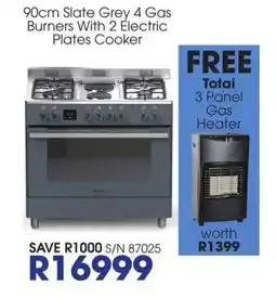 Hirsch's Elba Slate Grey 4 Gas Burners With 2 Electric Plates Cooker offer