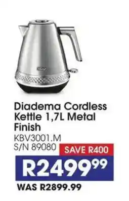 Hirsch's Diadema Cordless Kettle 1,7L Metal Finish offer