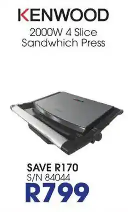 Hirsch's KENWOOD 2000W 4 Slice Sandwich Press offer