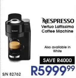Hirsch's Nespresso Vertuo Lattissima Coffee Machine offer