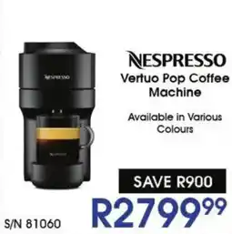 Hirsch's Nespresso Vertuo Pop Coffee Machine offer