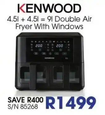 Hirsch's KENWOOD 4.5l + 4.5l = 9l Double Air Fryer With Windows offer