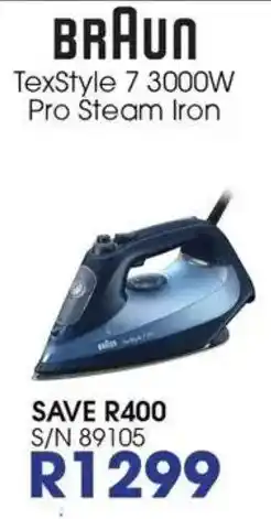 Hirsch's BRAUN TexStyle 7 3000W Pro Steam Iron offer