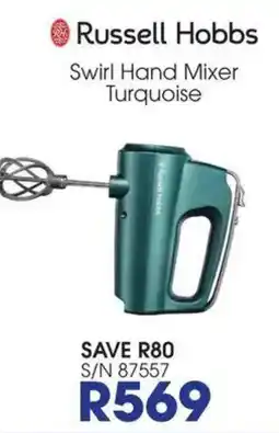 Hirsch's Russell Hobbs Swirl Hand Mixer Turquoise offer