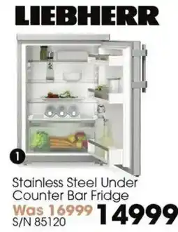 Hirsch's LIEBHERR Stainless Steel Under Counter Bar Fridge offer
