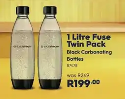 Hirsch's Sodastream 1 Litre Fuse Twin Pack Black Carbonating Bottles offer
