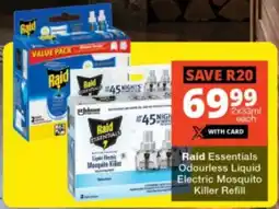 Checkers Raid Essentials Odourless Liquid Electric Mosquito Killer Refill offer