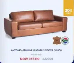 Decofurn ANTONIO GENUINE LEATHER 3 SEATER COUCH offer