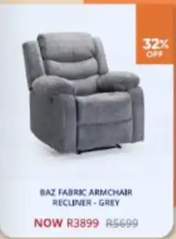 Decofurn BAZ FABRIC ARMCHAIR RECLINER - GREY offer