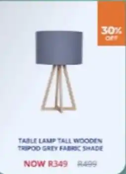 Decofurn TABLE LAMP TALL WOODEN TRIPOD GREY FABRIC SHADE offer