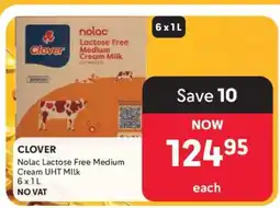 Makro CLOVER Nolac Lactose Free Medium Cream UHT Milk 6 x 1L offer