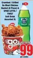 Boxer Spar - crumbed / grilled go meal chicken bucket (8 piece) & twist soft drink assorted offer