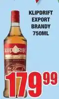 Boxer Klipdrift - export brandy 750ml offer