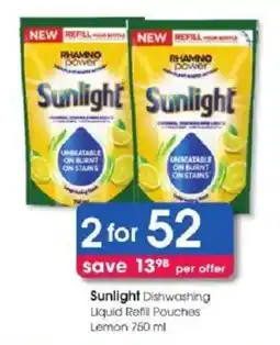 Clicks Sunlight Dishwashing Liquid Refill Pouches offer
