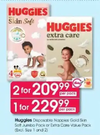 Clicks Huggies Disposable Nappies Gold Skin Soft Jumbo Pack or Extra Care Value Pack offer