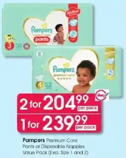 Clicks Pampers Premium Care Pants or Disposable Nappies offer