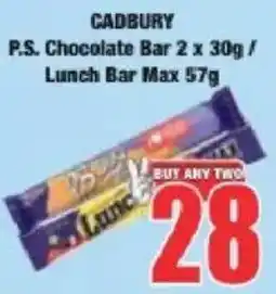 Boxer CADBURY P.S. Chocolate Bar Lunch Bar offer