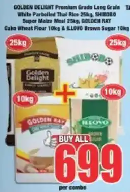 Boxer Golden Delight White Parboiled Thai Rice + Golden Ray Super Maize Meal + Illovo Brown Sugar offer