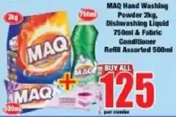 Boxer MAQ Hand Washing Powder 2kg, Dishwashing Liquid 750ml & Fabric Conditioner Refill Assorted offer