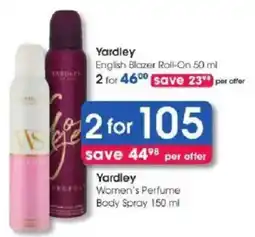 Clicks Yardley Women's Perfume Body Spray offer