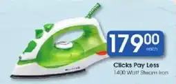 Clicks Clicks Pay Less 1400 Watt Steam Iron offer