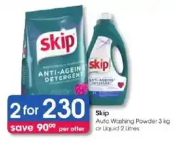 Clicks Skip Washing Powder 3 kg or Liquid 2 Litres offer
