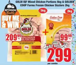 Boxer GOLDI IQF Mixed Chicken Portions 5kg & GOLDEN COOP Farms Frozen Chicken Sizzlers 2kg offer