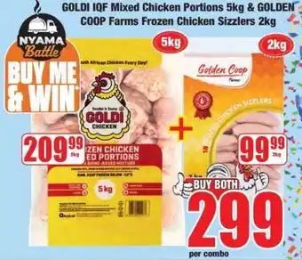 Boxer GOLDI IQF Mixed Chicken Portions 5kg & GOLDEN COOP Farms Frozen Chicken Sizzlers 2kg offer